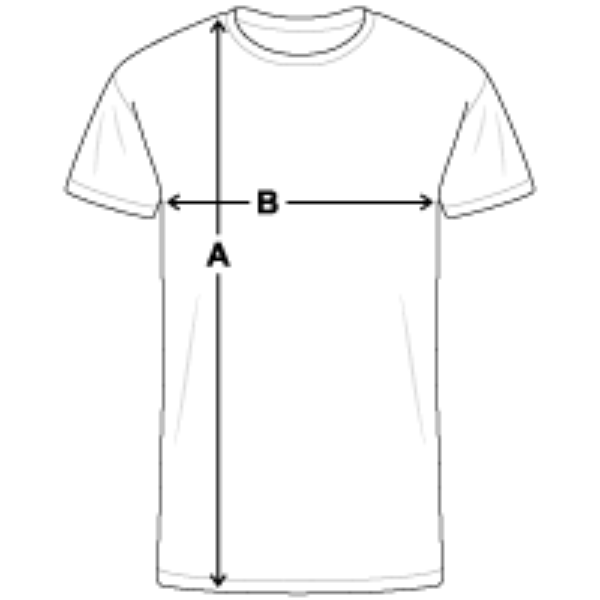 Måttguide för t-shirt med A som längd och B som bredd